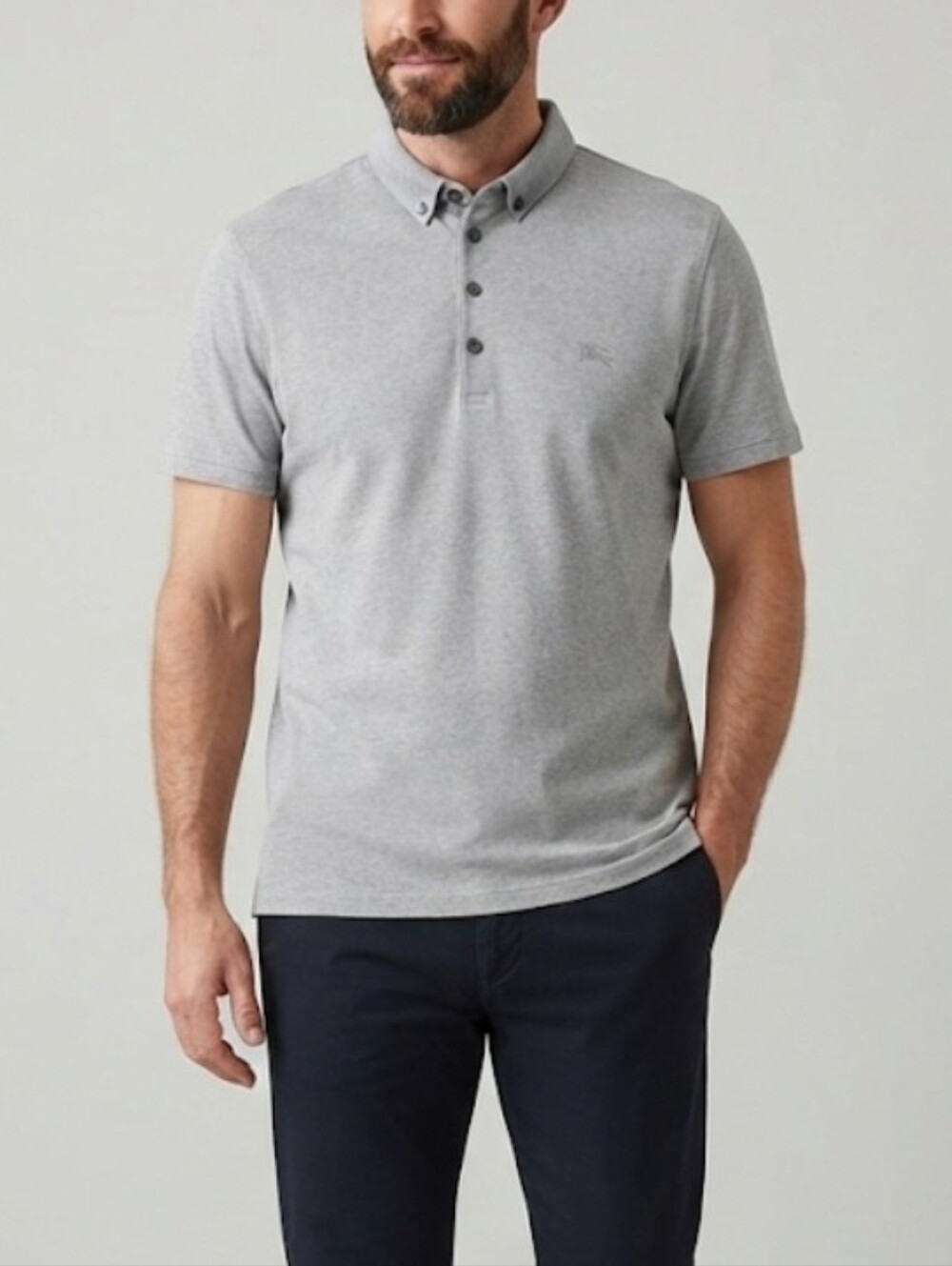 Burberry London Men's Gray Short Sleeve Polo Shirt Size Large  Made in Italy